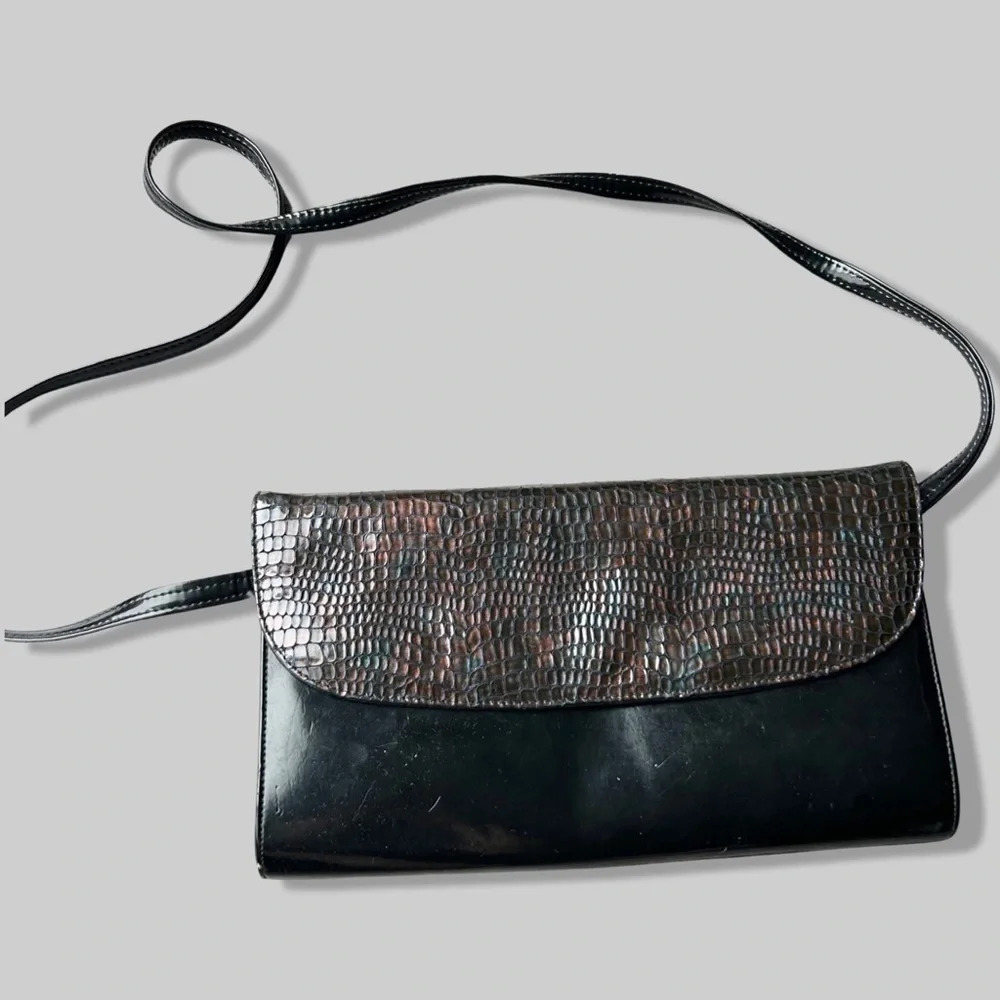 Vintage Naturalizer Mastercraft Patent Leather Croc Leather Clutch Shoulder  Bag